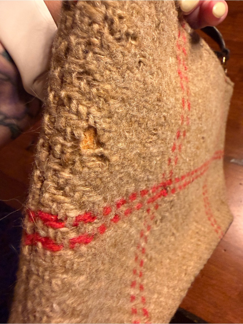 kate spade VINTAGE Made in Italy Beige Tweed Pink Plaid Suede Interior Gold Feet - Picture 13 of 14